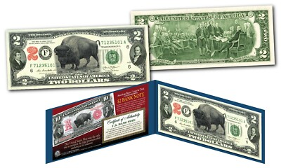 #ad Bison Buffalo Lewis amp; Clark 1901 $10 Banknote on Modern Genuine $2 U.S. Bill $14.95