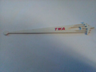 TWA Trans World Airline Swizzle Stick Drink Stirrer 4 engine jet white red