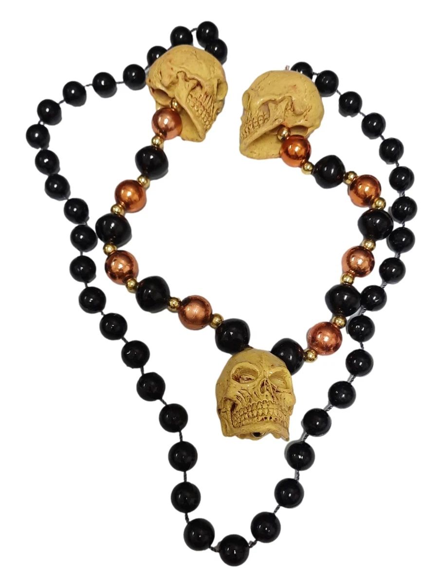 Black Orange Skull Pirate Halloween Mardi Gras Beads Party Favor Necklace