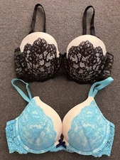 Victoria's Secret Dream Angels 34C Bras Push Up/Multi-Way Black Blue White EUC!