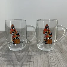Vintage Captain Morgan Spiced Rum Glass Set Of 2, Cup With Handle Logo Pirate 