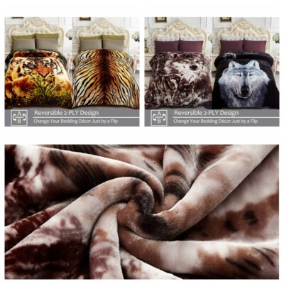 Ply Animal Print Thick Heavy Blanket Warm Soft Korean Mink Blanket Queen  King