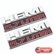 2pcs Hemi 5.7 LITER Side Fender Emblem Badges 3D Decal for RAM 1500 Chrome Red