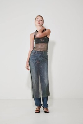 knee length dresses for ladies Denim Jean Mesh Dress – Posh by Paris