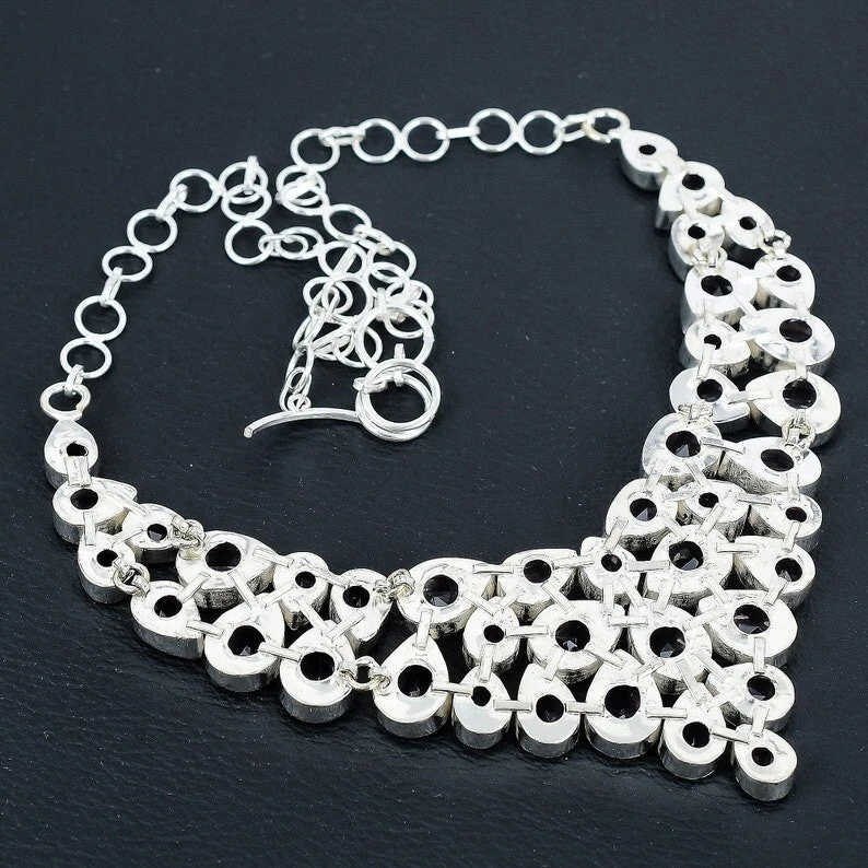 Collar de plata de ley 925 con piedras preciosas de kuncita rosa hecho a mano tamaño-18" Foto 3 de 4