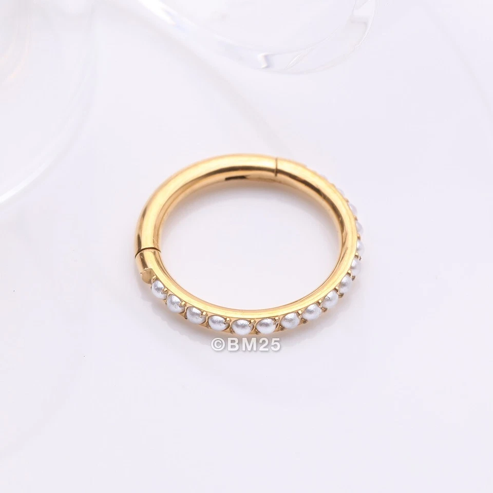Implant Grade Titanium Golden Pearlescent Beads Lined Clicker Hoop Ring - Image 3 of 4