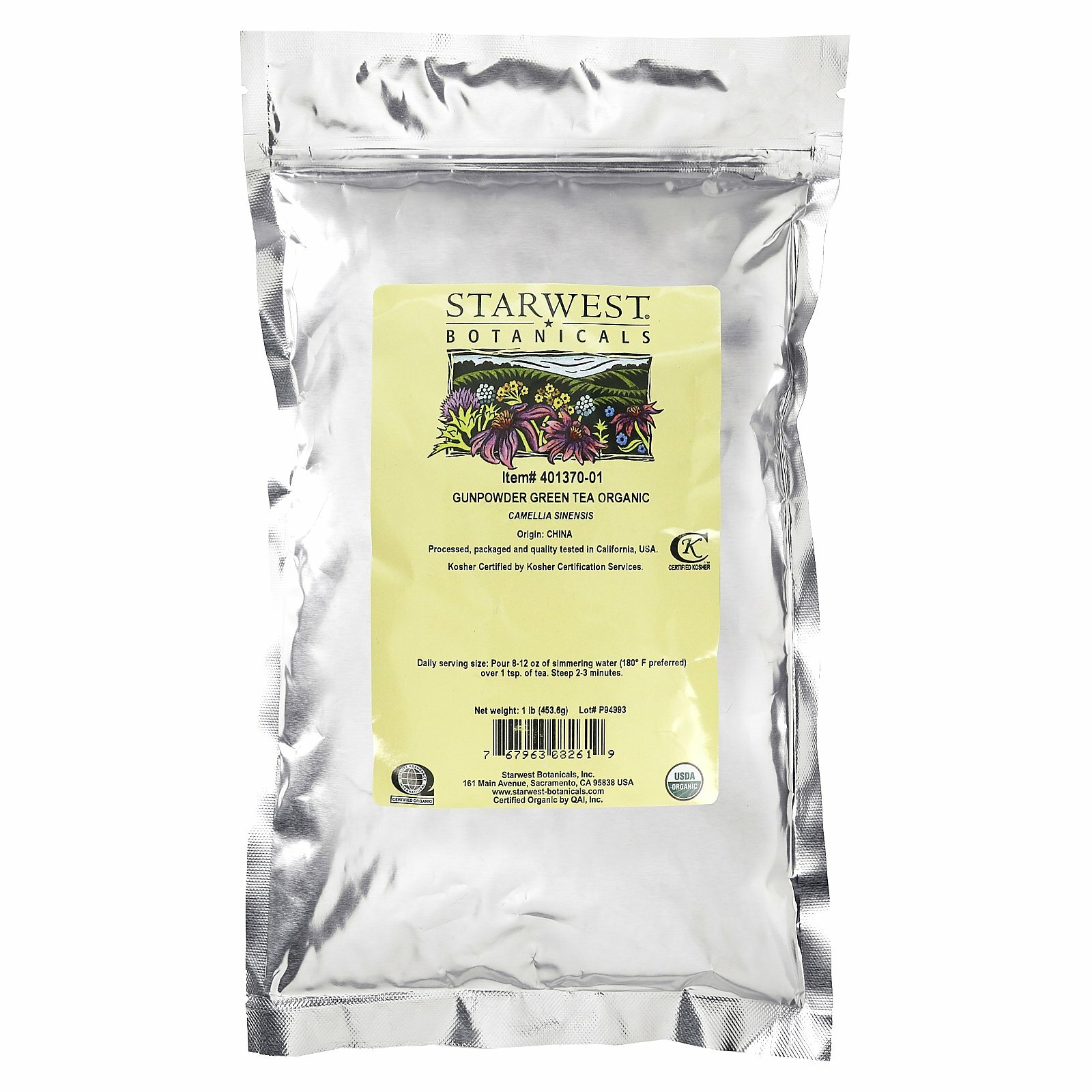 Starwest Botanicals Organic Gunpowder Green Tea 1 lb 453 6 g Kosher, Organic