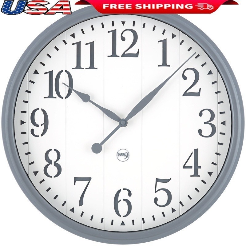 Indoor 15 Inch Gray White Analog Wall Clock Quartz Movement Easy Hang Home Decor