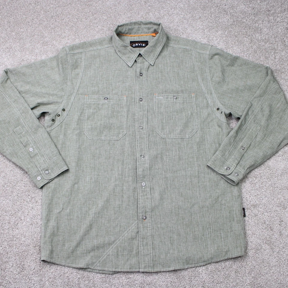 Camisa Orvis Tech Para Hombre Grande Verde Cambray Trabajo Trucha Ruga Ventilada L/S Abotonada Foto 2 de 4