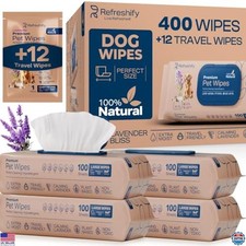 Plant-Based Lavender Dog Wipes for Paws  Butt - 400 Count  12 Travel Wipes