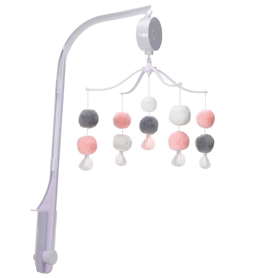 Bedtime Originals Blossom 粉色/灰色 Pom 音乐婴儿床移动安抚玩具 — 第 3/4 张图片