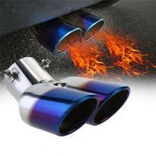2 Car Exhaust Pipe Tip Rear Tail Throat Muffler Blue Stainless Steel Decor Trims