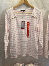 Image of Ladies Crew Clothing Breton Button Stripe Top. New Tagged Size 12