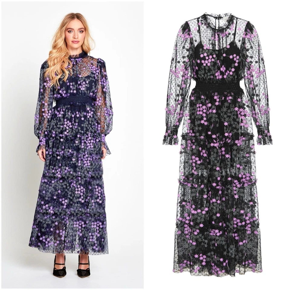 Vestido Alice McCall Talla AU 14/US 10 Medianoche Llamador Bordado Tul Maxi Foto 2 de 4