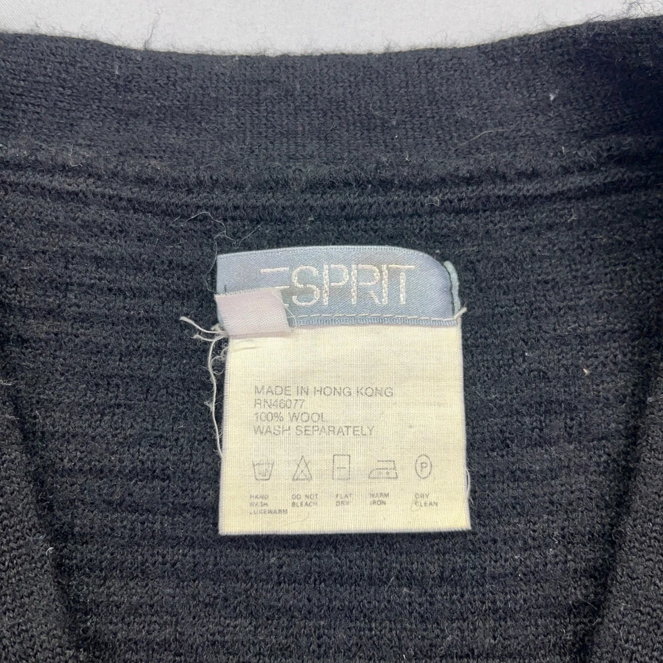 VTG Esprit Wool Cardigan Sweater Knit Ribbed Button Front Pockets Black Sz M - Image 4 of 4