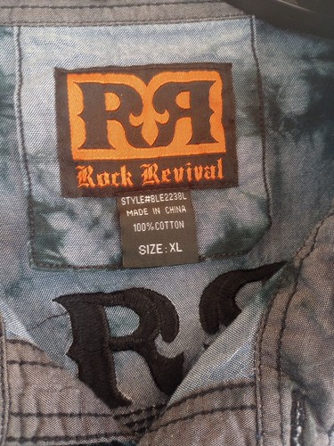 Rock Revival Button Down Long Sleeve Embroidered Western Blue Men's XL - Picture 2 of 5