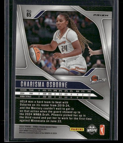 2024 Panini Prizm WNBA #65 Charisma Osborne Ice Prizms Phoenix Mercury Rookie - Picture 2 of 2