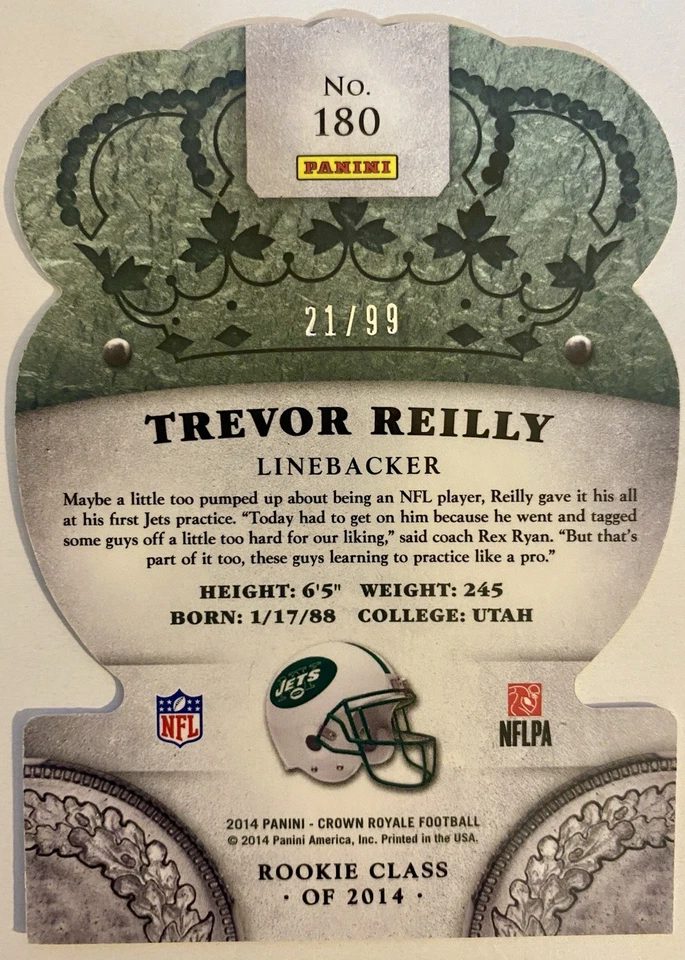 2014 Panini Crown Royale - Rookie Class of 2014 Trevor Reilly #180 Gold /99 (RC) - Image 2 of 2