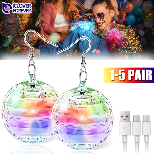 Pendientes de bola discoteca LED recargables para mujer iluminar fiesta regalo 16 modos de iluminación - Imagen 1 de 13