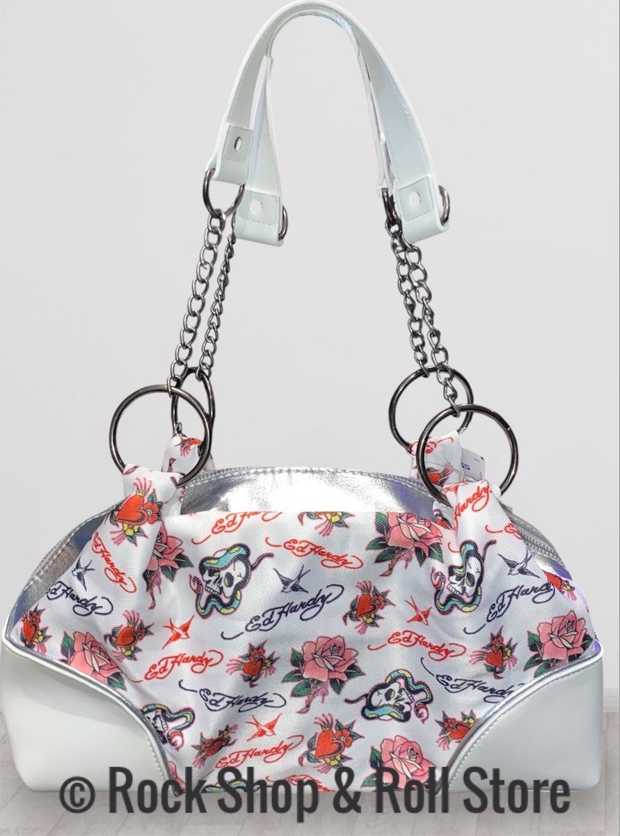 Ed Hardy Studded Rhinestone Hearts Hobo Satchel Shoulder Bag~Roses