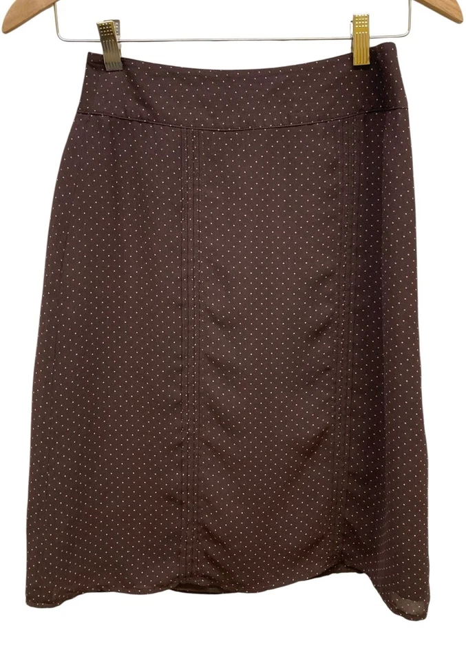 GAP Skirt Size 0 Brown Polka Dot Pleated Lined Pencil Button Zip A Line Pink - Image 2 of 4