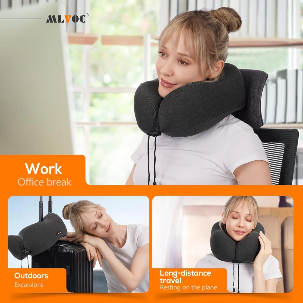 Travel Pillow 100% Pure Memory Foam Neck Pillow, Comfortable & Breathable Cover,