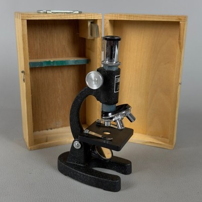 Mikroskop Scientific Metall Schwarz Sorgerecht Holz Vintage Collection Xx Sec