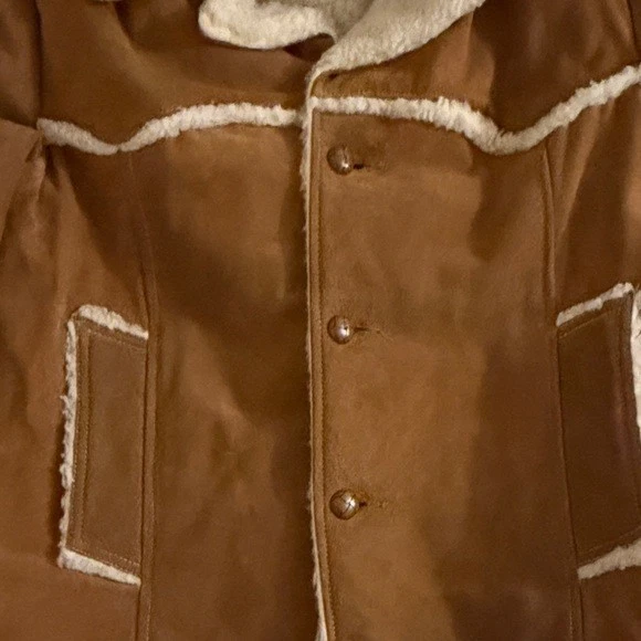 Mens Genuine Leather Shearling Lined Suede Jacket Brown Western Style Size 46 - Image 2 of 4