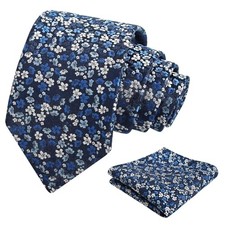 Mens 3.15inches Exquisite Floral Tie with Small G142-navy royal Blue white