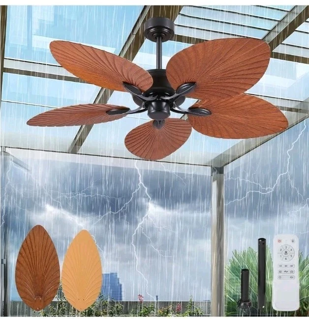 PHORUS 52" Waterproof Outdoor Palm Leaf Ceiling Fan. (b645) - Image 3 of 4