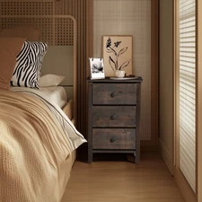 Brown MDF with solid wood veneer 66*45*68cm three-drawer bedside table