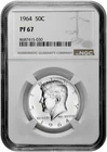 1964 50C Silver Proof Kennedy Half Dollar NGC Graded PF 67 in New Holder