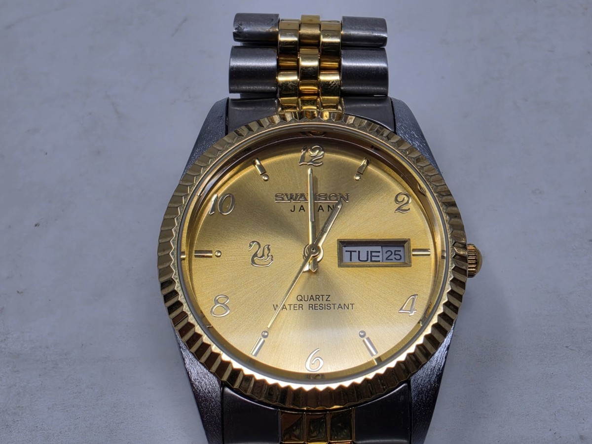 Swanson Japan Men's President Day/Date Watch Silver Gold Two Tone