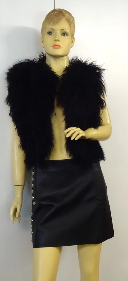 SASS & BIDE Gallery Reversible Shearling Mongolian Fur Vest Size Small - Black - Image 4 of 4