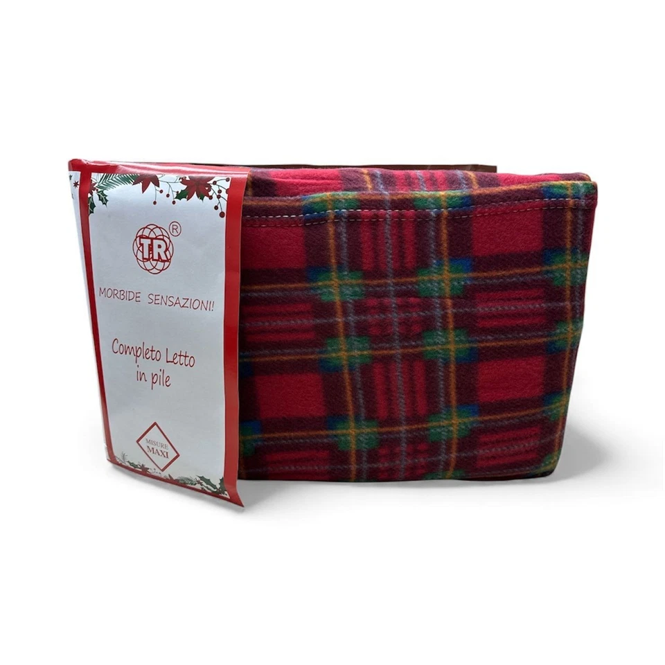 Completo Lenzuola Invernale Letto Matrimoniale In Pile In Fantasia Scozzese - Immagine 3 di 4