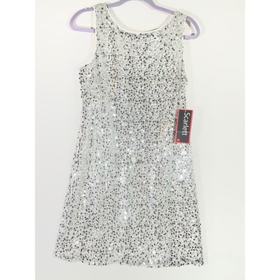 Scarlett Sequin Sleeveless V-Back Shift Dress Women 12 Silver Disco Club Party
