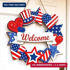 Wooden 4th of July Decorations Patriotic Wreaths for Front Door Independence Day