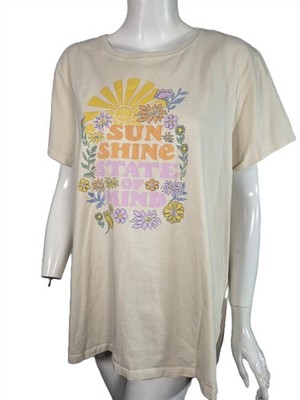 LIFE IS GOOD Ecru Sun Shine State of Mind Floral Print T-Shirt Womens sz XXL