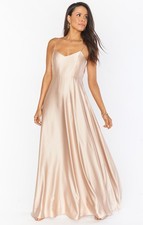 Show Me Your MUMU Womens Maxi Dress In Champagne Luxe Satin Sz S