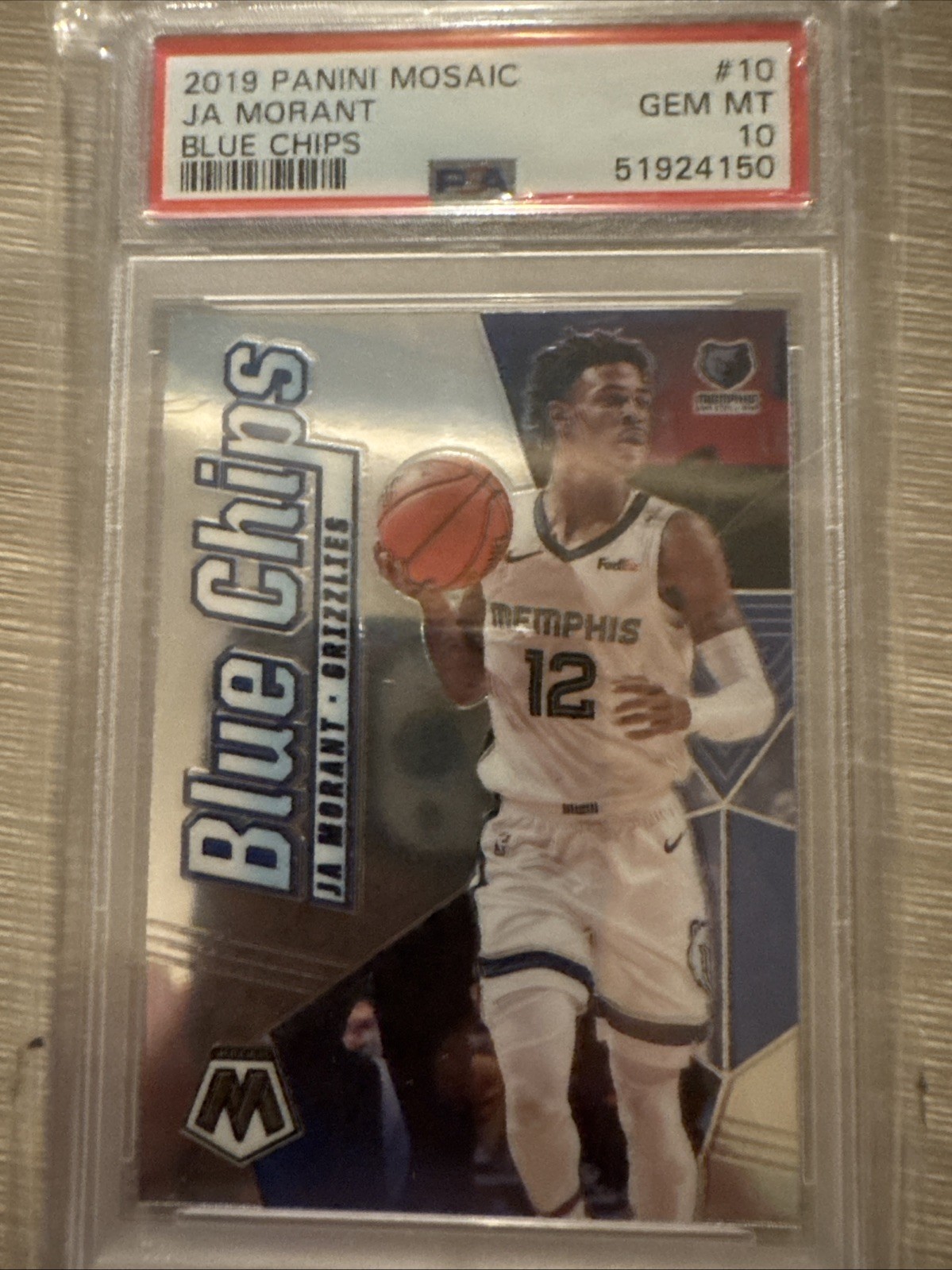 2019-20 Rookie Card Panini Mosaic Ja Morant PSA 10 Blue Chips No.10