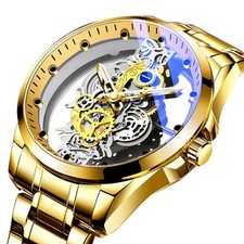 Unique Designer Mens Quartz Transparent Machinery Dial Stainless Steel Men Watch