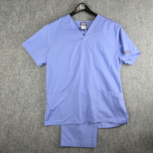 Cherokee Workwear Scrub Set Blue V-Neck Top & Pants Size Medium Medical Uniform