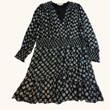 Michael Kors 2X Black White Polka Dot Tiered Dress Plus Size Boho Midi