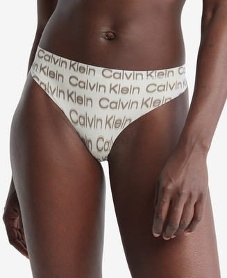 Calvin Klein Lingerie Beige Mid Rise Thong Blur Logo, S