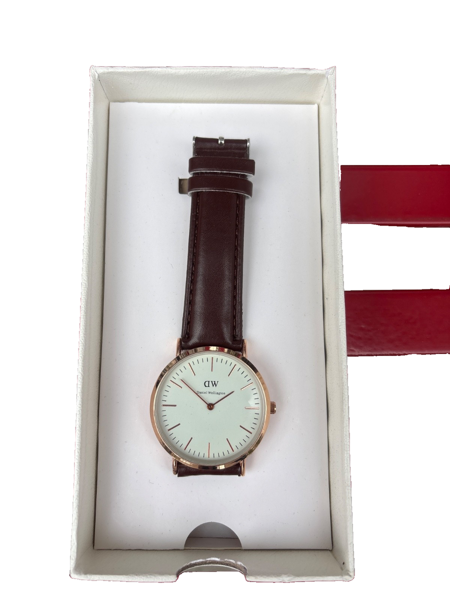 daniel wellington watch brown strap gold tone trim new  display picture 2