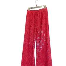 Vintage Red Lace Pants Pull On Size S/M Elastic Waist Made In USA Party Coquette