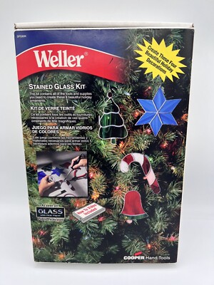 Weller Stained Glass Kit w/Tools - Make 4 Stained Glass Christmas Ornaments NEW