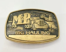 M&P Big Rig Hauling Truck Trucker Belt Buckle Brass Vintage USA MADE