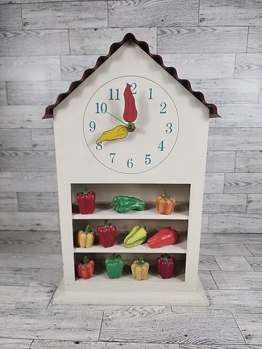 Vintage Küche Pfeffer Regal Uhr 16" Scheune Bauernhaus Dekor Wand oder Arbeitsplatte  - Bild 1 von 11