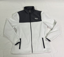 Fila Women's Size M Sport Jacket White Full Zip Fleece with Black Nylon Trim VGC